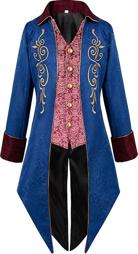 Generic 2024 New Mens Halloween Tuxedo Medieval Retro Costume Mid Length Punk Mens Coat Arm