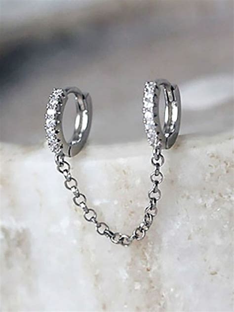 Emmiol Free Shipping 2024 Chain Embellish Rhinestone Earrings Silver