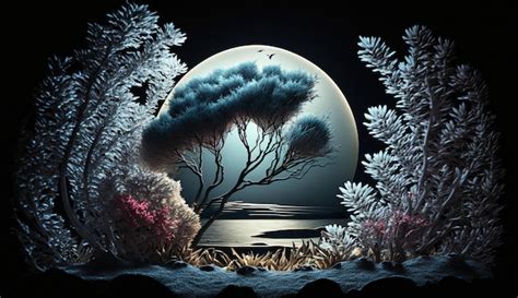 Premium Ai Image A Digital Painting Of A Moonlit Landscape With A