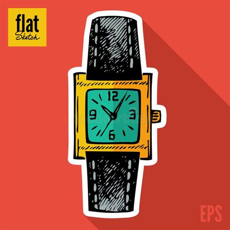 Icono Plano Del Reloj Dibujado A Mano Estilo Boceto Ilustración Del Vector Ilustración De