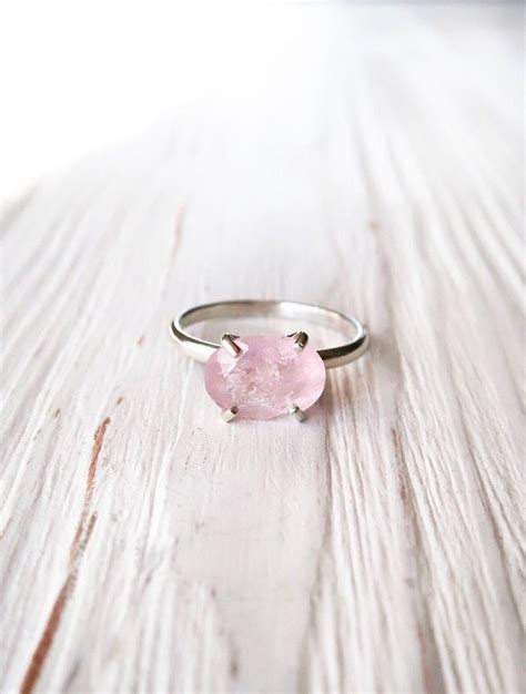 Rose Quartz Ring Pink Gemstone Ring Sterling Silver Ring Etsy