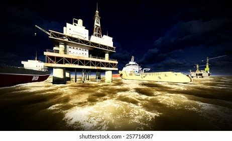 Oil Rig Platform Sunset Stock Illustration 257716087 | Shutterstock