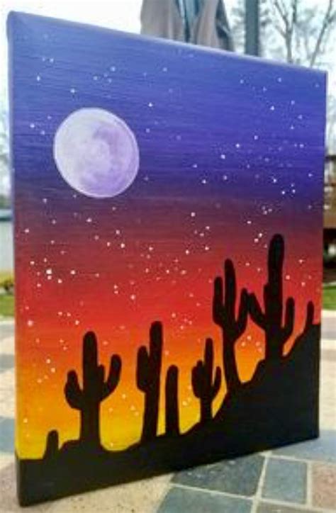 Night Sky Acrylic Painting With Moon And Stars