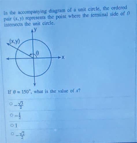 Solved In The Accompanying Diagram Of A Unit Circle The Ordered Pair