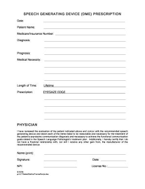 Fillable Online SPEECH GENERATING DEVICE DME PRESCRIPTION Fax Email ...