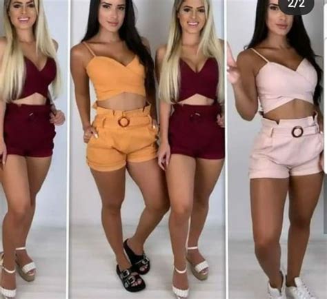 Conjunto Short E Cropped Bengaline Shorts Feminino Novo 49450252