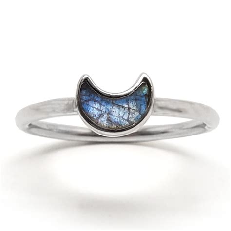 Rainbow Moonstone Crescent Sterling Silver Ring The Fossil Cartel