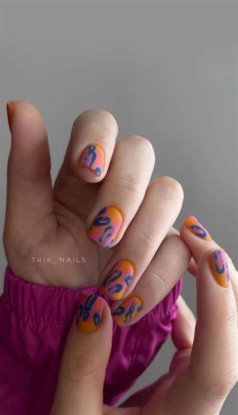 Stylish Nail Art Ideas To Try Now Blue Pink And Orange Abstract