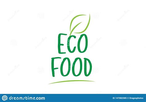 Eco Food Green Word Text With Leaf Icon Logo Design Stock Vector