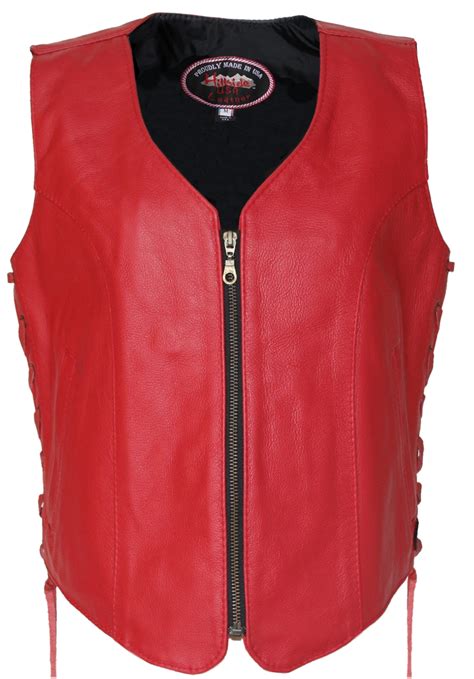 Womens Zip Up Red Leather Vest With Gun Pockets 414zr