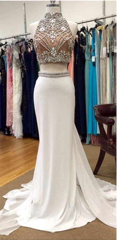 Piece Prom Gown Two Piece Prom Dresses White Evening Gowns 2 Pieces