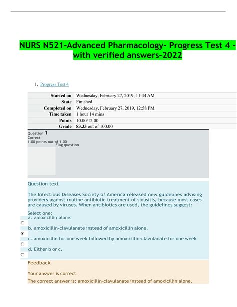 SOLUTION Nurs N521 Advanced Pharmacology Progress Test 4 With Verified