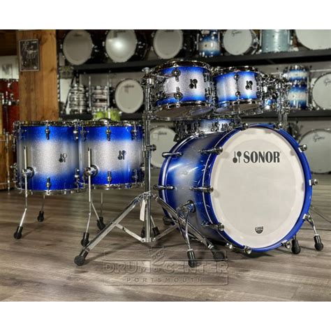 Sonor Sq2 Beech 7pc Drum Set Blue Silver Sparkle Burst Gloss Dcp