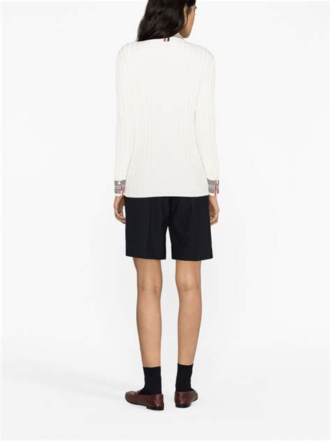 Thom Browne Rwb Stripe Cable Knit Cardigan In White Modesens