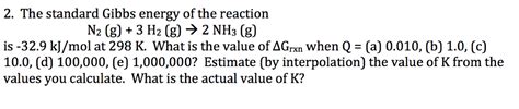 Solved 2 The Standard Gibbs Energy Of The Reaction N2 G