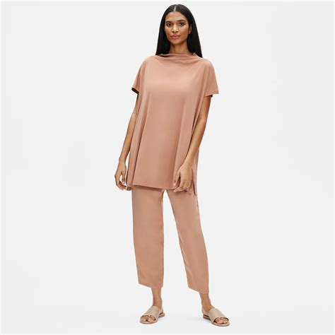 Stretch Silk Jersey Funnel Neck Tunic Eileen Fisher