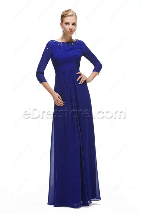 Modest Royal Blue Bridesmaid Dress With Sleeves Edresstore