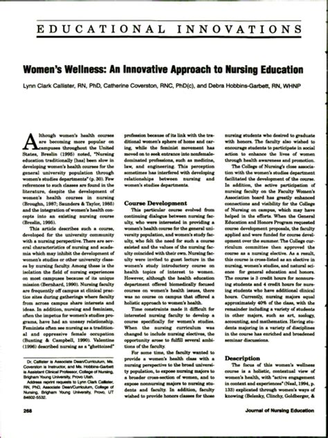 Women S Wellness An Innovative Approach To Nursing Education Journal Of Nursing Education