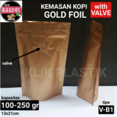 Jual Stand Pouch Gr Valve Gold Gusset Kemasan Kopi Coffee Bag