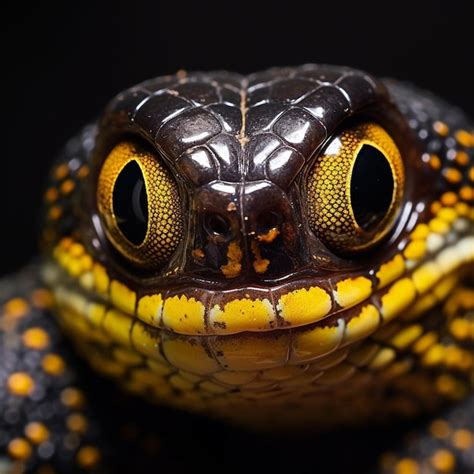 Premium AI Image | a close up of a snake's face with yellow eyes