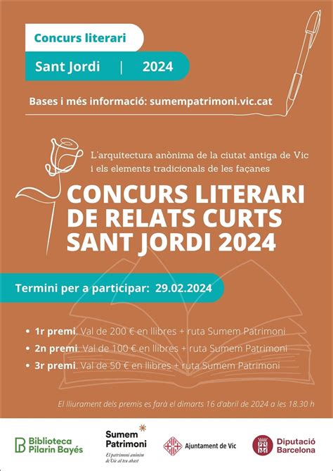 Concurs literari de relats curts Sant Jordi 2024 Biblioteca Pilarin Bayés