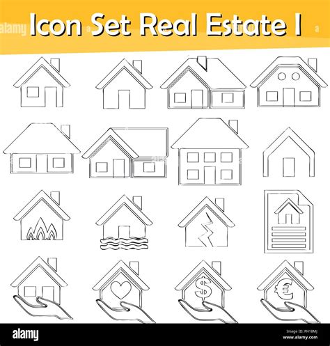 Drawn Doodle Lined Icon Set Real Estate I With 16 Icons For The