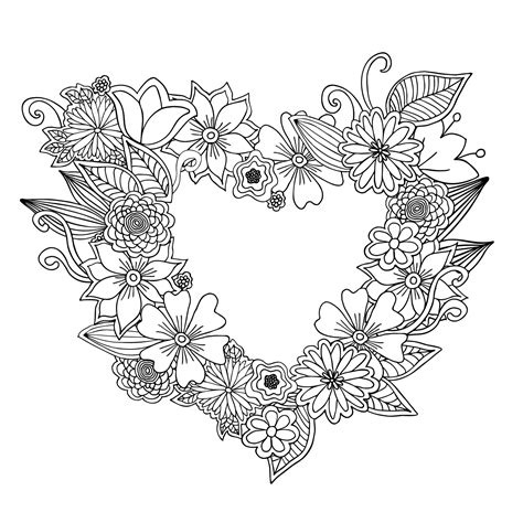 Antistress Coloring Book With Heart Shaped Flowers Black And White