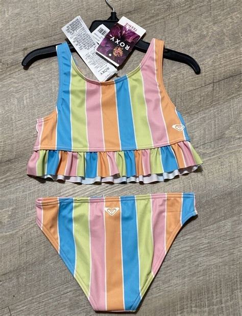 Roxy Girls Colors Of The Sun Crop Top Swimsuit Set Sz 6 Ebay