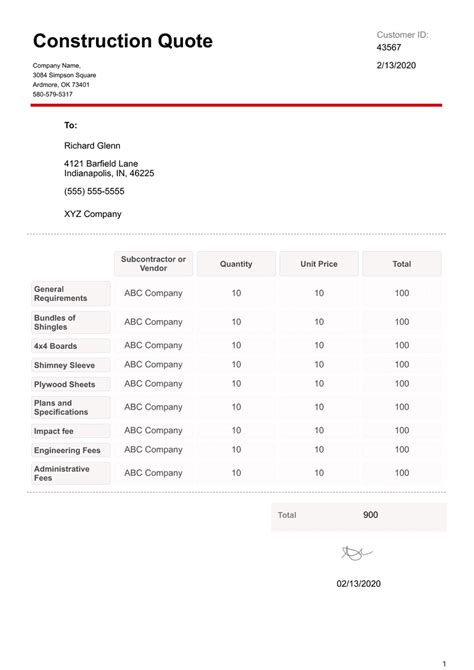 Construction Quote Template Pdf Templates Jotform