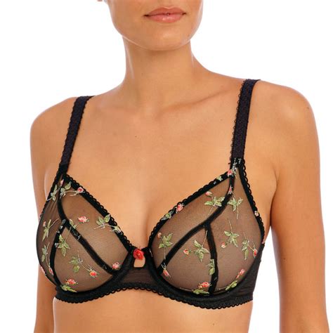 Soutien Gorge Plongeant Transparent Broderies Florales Rose Blossom Noir