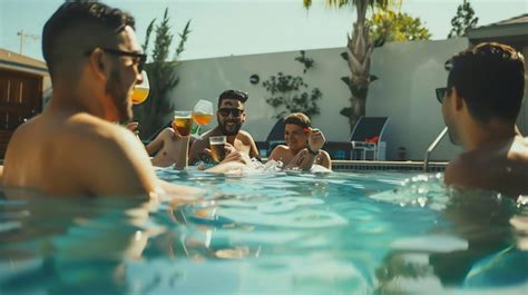 Premium Photo Group Of Friends Having Fun In A Swimming Pool