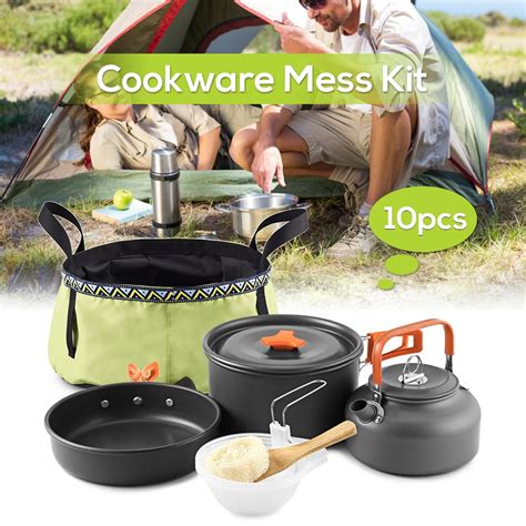 10Pcs Camping Cookware Kit Cooking Pot Set Kettle With Wash Basin