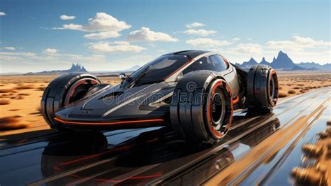 Futuristic Black Car Driving In Desert Hyper Detailed Renderings