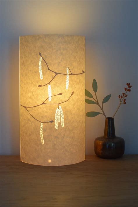 Glowing Hazel Catkins Table Lamp Made From Lasercut Parchment By Hebden