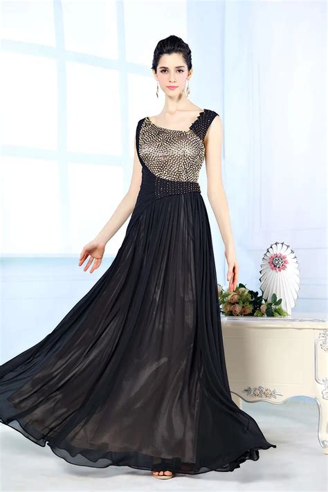 Designer Evening Dresses Sexy V Neck Crystal Beaded Dress A Line Black Evening Gowns Satin