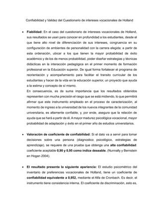 Confiabilidad Y Validez Del Cuestionario De Intereses Vocacionales De