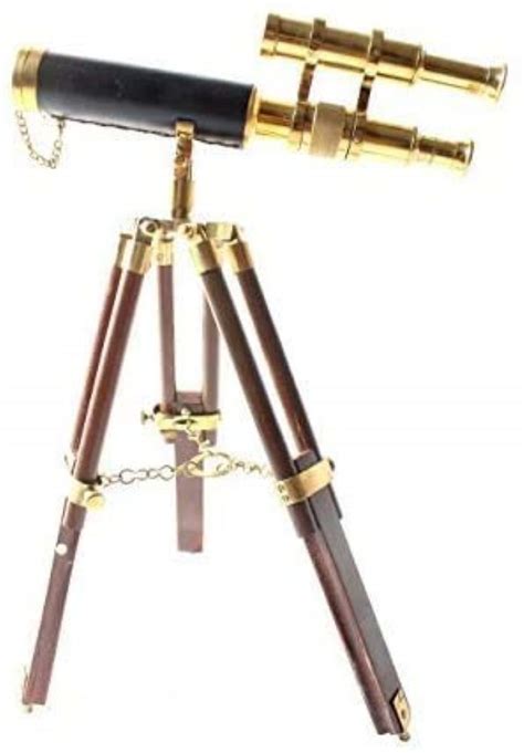 Nautical Vintage Telescope Wooden Tripod Collectible Brass Finish