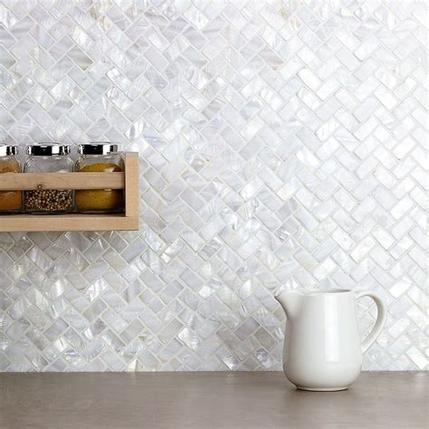 Oyster White Pearl Herringbone Tile Mother Of Pearl Shell Mosaic