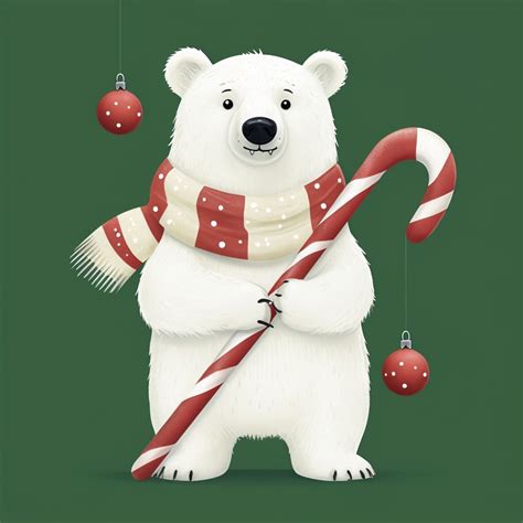 Cheerful Cartoon Polar Bear With Candy Cane Holiday Art Playground