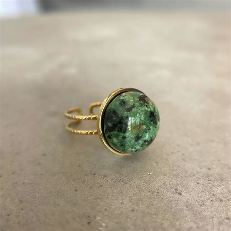 Green Stone Ring Gold 18k Gemstone Open Ring Gold Asana