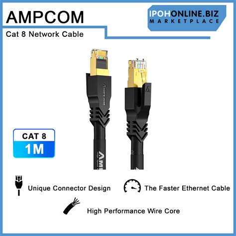 AMPCOM CAT8 Ethernet Cable 1M STP Slim Type 2 5 5 10Gbps High Speed