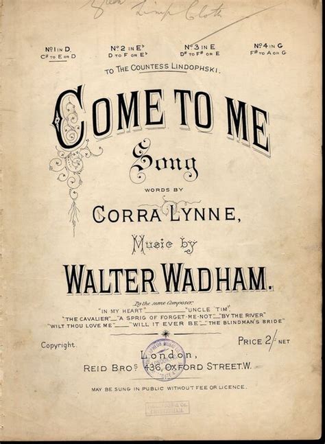 Come to Me - Song - In the key of D major for lower voice only £11.00