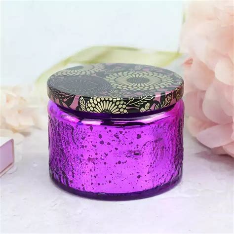 Embossed Design Unique Candle Jar With Lid Glass Customized Coloured Glass Candle Jars Glass