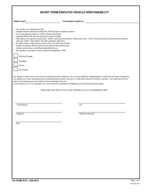 Fillable Online Fort Knox Form Shot Term Dispatch Vehicle