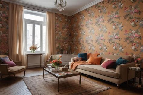 Premium AI Image | Floral wallpaper in an elegant living room created ...