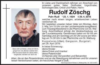 Traueranzeigen von Rudolf Zöschg Trauer bz