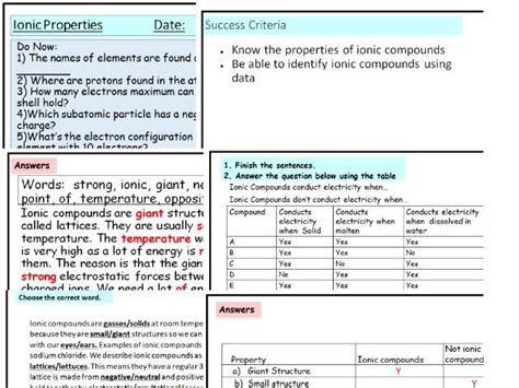 Gcse Ionic Compound Properties Complete Lesson With Worksheets