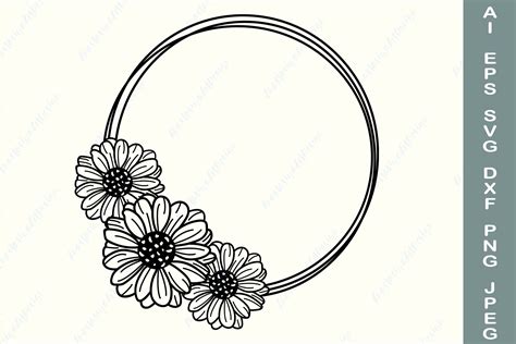 Daisy Wreath Svg Floral Border Svg Wildflower Circle Frame 1049767