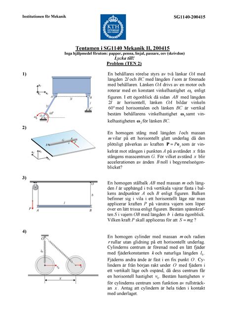 Mekanik Sg Tentamen Fr Gor Institutionen F R