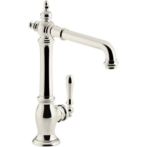 KOHLER Artifacts Vibrant Polished Nickel 1-Handle Deck Mount High-Arc Kitchen Faucet at Lowes.com